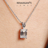 White gold Emerald Cut Solitaire Pendant with Four-Prong Setting_372