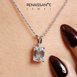 White gold Emerald Cut Solitaire Pendant with Four-Prong Setting_373