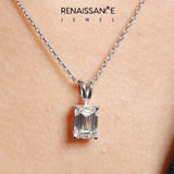 Silver 2.06 Carat F VS1 Emerald Cut Solitaire Pendant with Four-Prong Setting