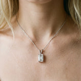 Silver 2.06 Carat F VS1 Emerald Cut Solitaire Pendant with Four-Prong Setting