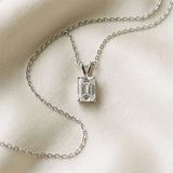 White gold Emerald Cut Solitaire Pendant with Four-Prong Setting_383