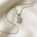 Silver 2.06 Carat F VS1 Emerald Cut Solitaire Pendant with Four-Prong Setting