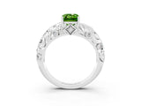 White gold Emerald Cut Solitaire Peridot Leaf-Inspired Vine Band Ring with Prong Setting_3