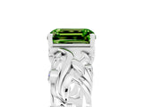 White gold Emerald Cut Solitaire Peridot Leaf-Inspired Vine Band Ring with Prong Setting_5