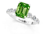White gold Emerald Cut Solitaire Peridot Ring with Pave Band and Four-Prong Setting_1