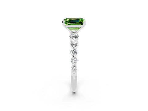 White gold Emerald Cut Solitaire Peridot Ring with Pave Band and Four-Prong Setting_2