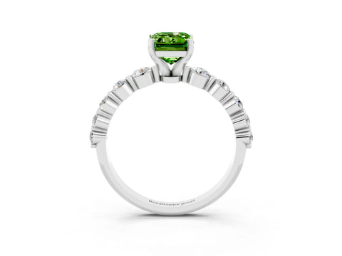 White gold Emerald Cut Solitaire Peridot Ring with Pave Band and Four-Prong Setting_3