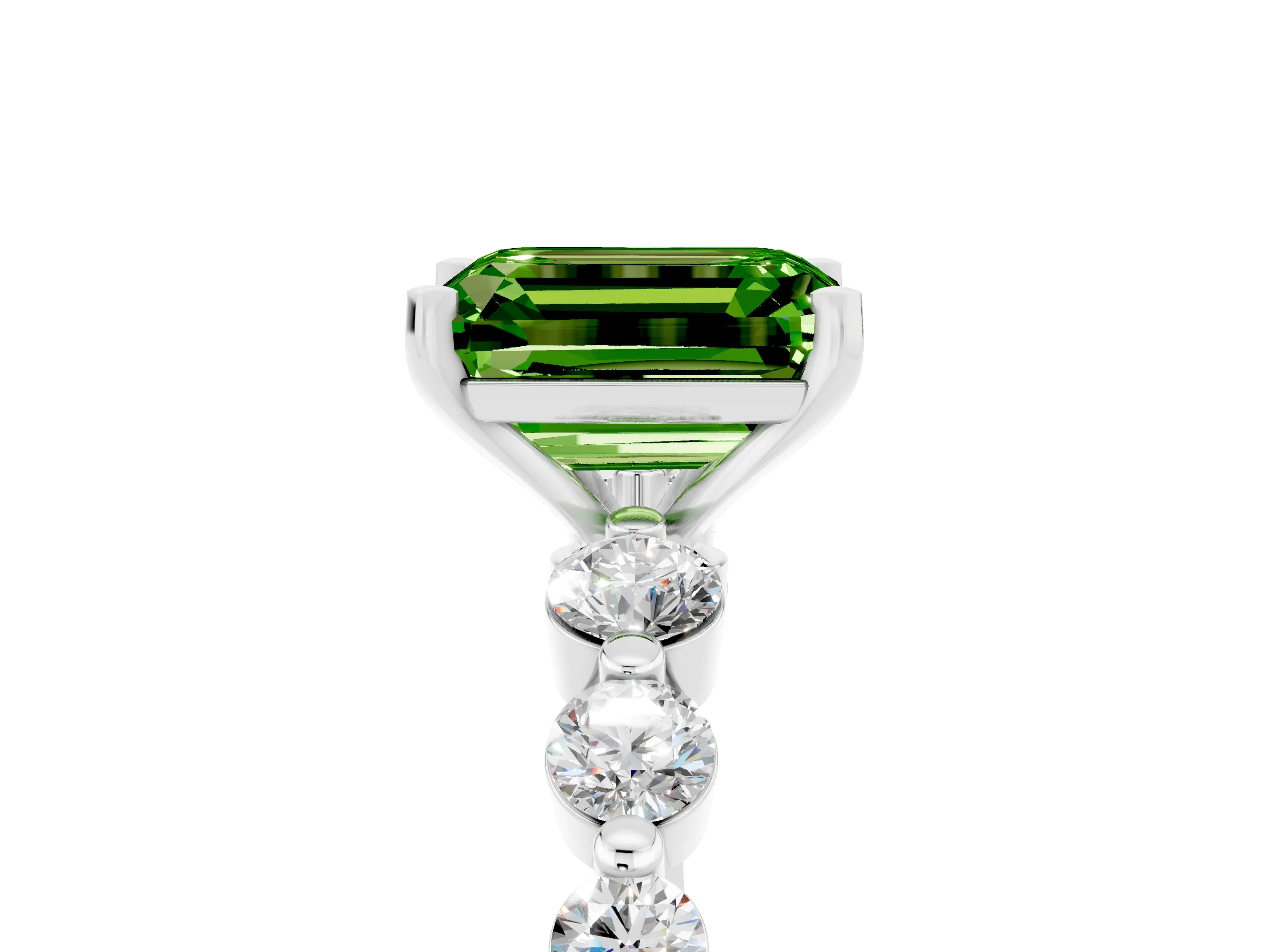 White gold Emerald Cut Solitaire Peridot Ring with Pave Band and Four-Prong Setting_5