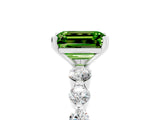 White gold Emerald Cut Solitaire Peridot Ring with Pave Band and Four-Prong Setting_5