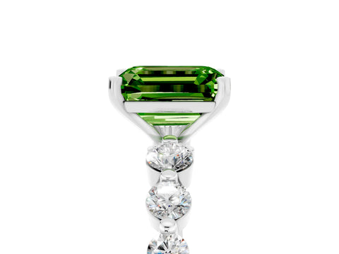 White gold Emerald Cut Solitaire Peridot Ring with Pave Band and Four-Prong Setting_5