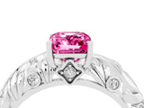 White gold Emerald Cut Solitaire Pink Sapphire Leaf-Inspired Vine Band Ring with Prong Setting_28