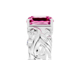 White gold Emerald Cut Solitaire Pink Sapphire Leaf-Inspired Vine Band Ring with Prong Setting_29
