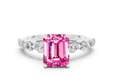 White gold Emerald Cut Solitaire Pink Sapphire Ring with Pave Band and Four-Prong Setting_24