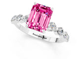 White gold Emerald Cut Solitaire Pink Sapphire Ring with Pave Band and Four-Prong Setting_25
