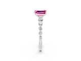 White gold Emerald Cut Solitaire Pink Sapphire Ring with Pave Band and Four-Prong Setting_26