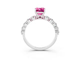 White gold Emerald Cut Solitaire Pink Sapphire Ring with Pave Band and Four-Prong Setting_27