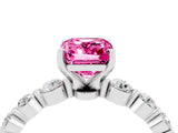 White gold Emerald Cut Solitaire Pink Sapphire Ring with Pave Band and Four-Prong Setting_28