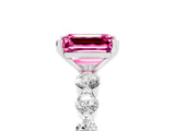 White gold Emerald Cut Solitaire Pink Sapphire Ring with Pave Band and Four-Prong Setting_29