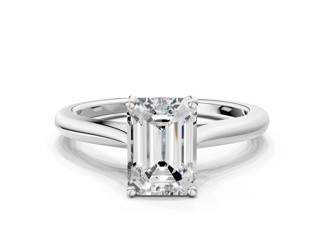 White gold Emerald Cut Solitaire Ring with Cathedral Band and Four-Prong Setting_142