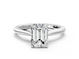 White gold Emerald Cut Solitaire Ring with Cathedral Band and Four-Prong Setting_142