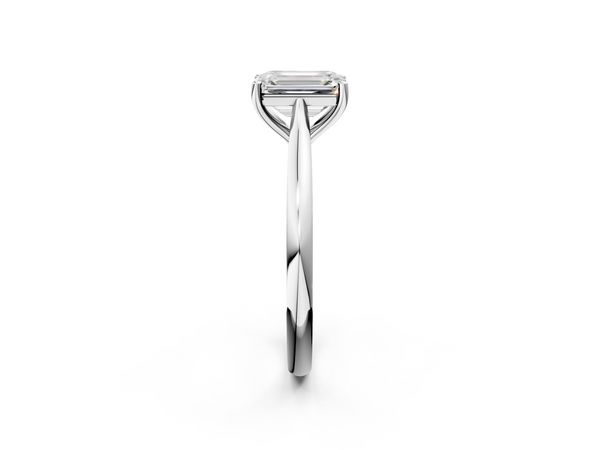 White gold Emerald Cut Solitaire Ring with Cathedral Band and Four-Prong Setting
