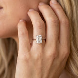 White gold Emerald Cut Solitaire Ring with Cathedral Band and Four-Prong Setting_14