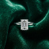 White gold Emerald Cut Solitaire Ring with Cathedral Band and Four-Prong Setting_15
