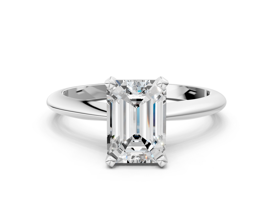 White gold Emerald Cut Solitaire Ring with Four-Prong Setting on a Classic Band_72