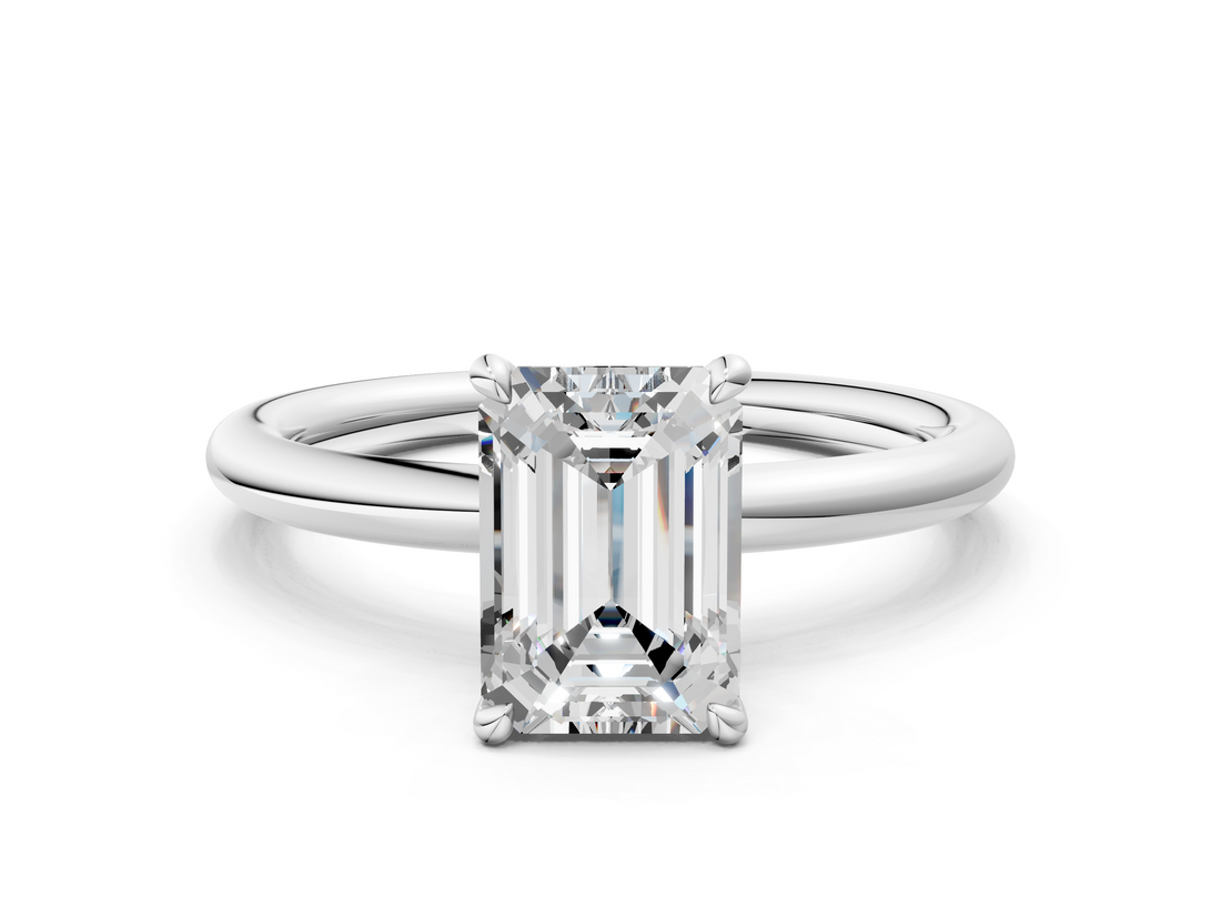White gold Emerald Cut Solitaire Ring with Thin Band and Four-Prong Setting_49