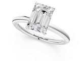 White gold Emerald Cut Solitaire Ring with Thin Band and Four-Prong Setting_50