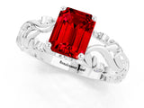 White gold Emerald Cut Solitaire Ruby Leaf-Inspired Vine Band Ring with Prong Setting_1