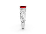 White gold Emerald Cut Solitaire Ruby Leaf-Inspired Vine Band Ring with Prong Setting_2