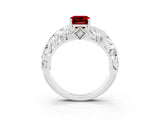 White gold Emerald Cut Solitaire Ruby Leaf-Inspired Vine Band Ring with Prong Setting_3