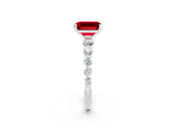 White gold Emerald Cut Solitaire Ruby Ring with Pave Band and Four-Prong Setting_2