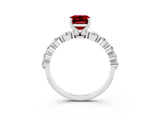 White gold Emerald Cut Solitaire Ruby Ring with Pave Band and Four-Prong Setting_3