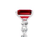 White gold Emerald Cut Solitaire Ruby Ring with Pave Band and Four-Prong Setting_5