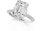 White gold Emerald Cut Solitaire Split Shank Pave Diamond Engagement Ring with Four-Prong Setting_489