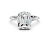 White gold Emerald Cut Solitaire Split Shank Pave Diamond Engagement Ring with Four-Prong Setting_494