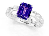 White gold Emerald Cut Solitaire Tanzanite Leaf-Inspired Vine Band Ring with Prong Setting_1
