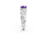 White gold Emerald Cut Solitaire Tanzanite Leaf-Inspired Vine Band Ring with Prong Setting_2