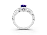 White gold Emerald Cut Solitaire Tanzanite Leaf-Inspired Vine Band Ring with Prong Setting_3