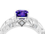 White gold Emerald Cut Solitaire Tanzanite Leaf-Inspired Vine Band Ring with Prong Setting_4