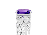White gold Emerald Cut Solitaire Tanzanite Leaf-Inspired Vine Band Ring with Prong Setting_5