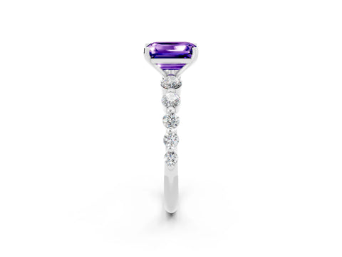 White gold Emerald Cut Solitaire Tanzanite Ring with Pave Band and Four-Prong Setting_2