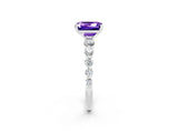 White gold Emerald Cut Solitaire Tanzanite Ring with Pave Band and Four-Prong Setting_2