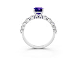White gold Emerald Cut Solitaire Tanzanite Ring with Pave Band and Four-Prong Setting_3