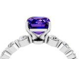 White gold Emerald Cut Solitaire Tanzanite Ring with Pave Band and Four-Prong Setting_4