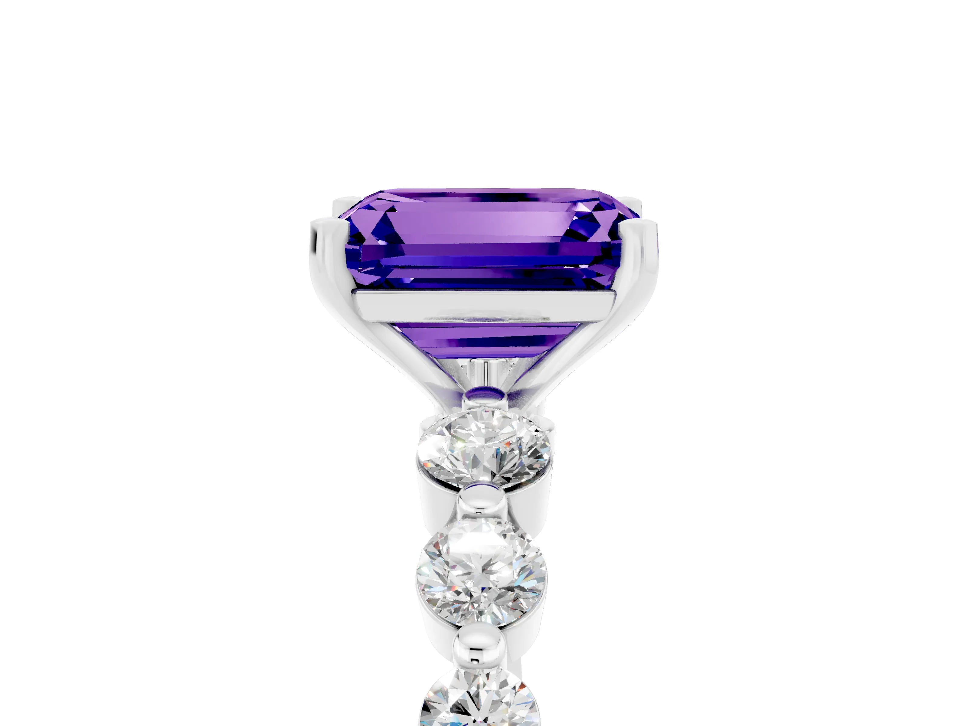 White gold Emerald Cut Solitaire Tanzanite Ring with Pave Band and Four-Prong Setting_5