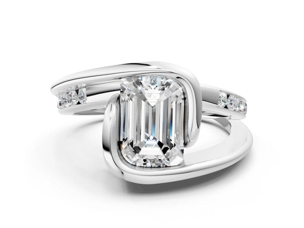 White gold Round Solitaire Tension-Set Diamond Split Shank Ring
