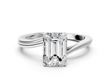 White gold Emerald Cut Solitaire Twist Band Ring with Four-Prong Setting_117